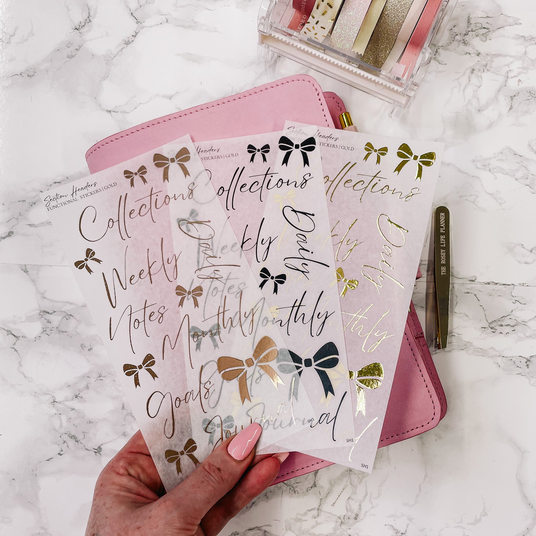 Large Script Stickers & Bows - Transparent - Rosey Gold, Gold Black ...