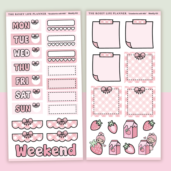 STICKER KIT |  Strawberry Milk | WEEKLY | COMPACT- HOBONICHI WEEKS - A6 - PASSPORT