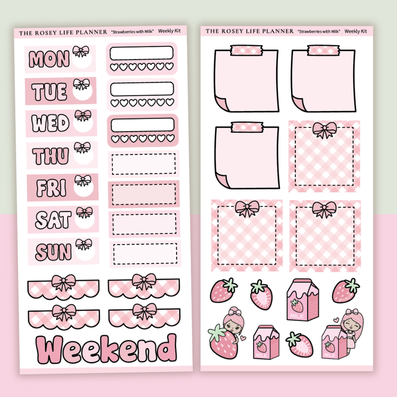 STICKER KIT |  Strawberry Milk | WEEKLY | COMPACT- HOBONICHI WEEKS - A6 - PASSPORT