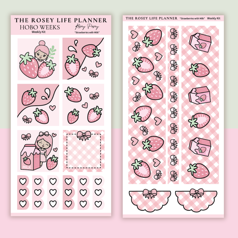 STICKER KIT |  Strawberry Milk | WEEKLY | COMPACT- HOBONICHI WEEKS - A6 - PASSPORT