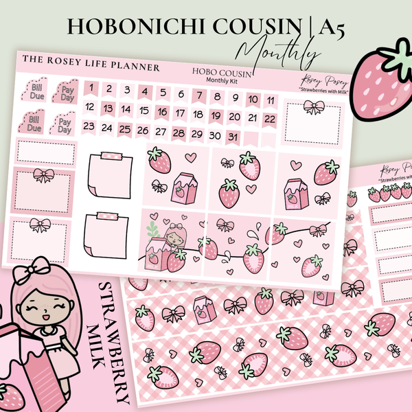 STICKER KIT |  Strawberry Milk | MONTHLY | A5 - HOBONICHI COUSIN - B6