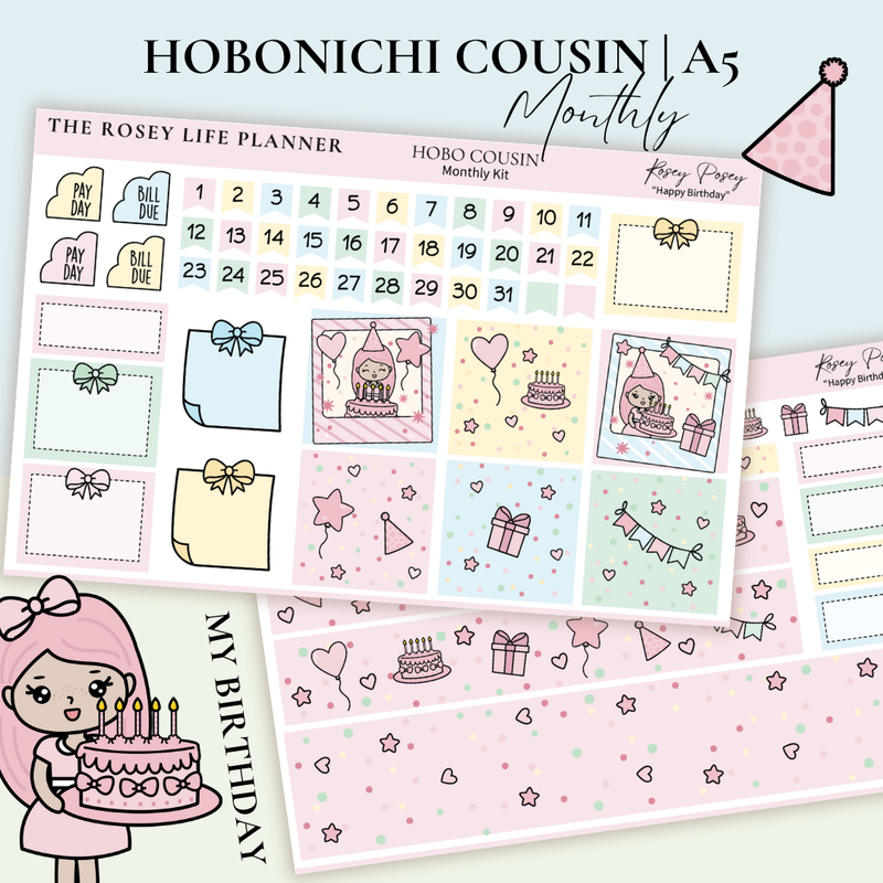 STICKER KIT | Birthday | MONTHLY | A5 - HOBONICHI COUSIN - B6