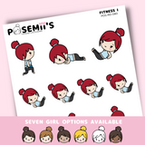 FITNESS 1 EMOTI GIRLS  | POSEMII CHARACTER STICKERS | 7 OPTIONS