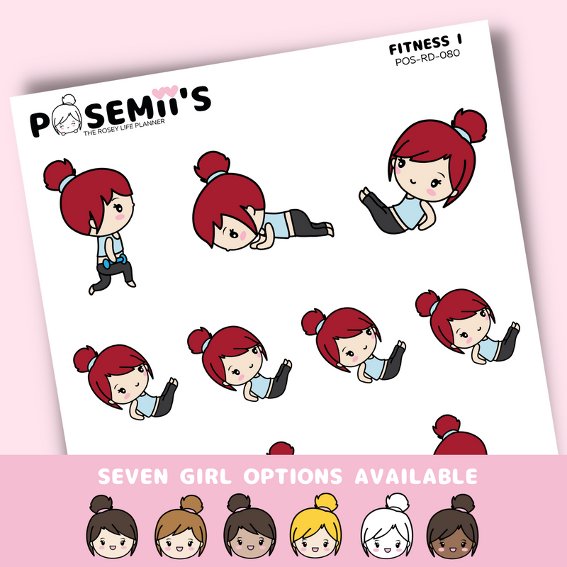 FITNESS 1 EMOTI GIRLS  | POSEMII CHARACTER STICKERS | 7 OPTIONS