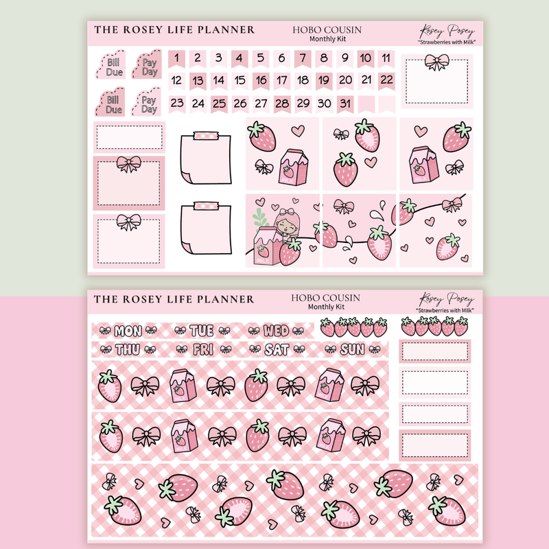 STICKER KIT |  Strawberry Milk | MONTHLY | A5 - HOBONICHI COUSIN - B6