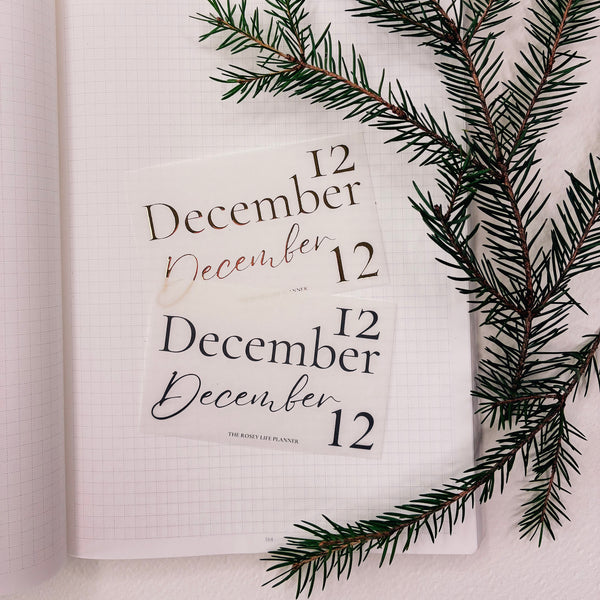 DECEMBER 25 | MINI SHEET CLEAR MATTE - SCRIPT STICKERS GOLD OR BLACK