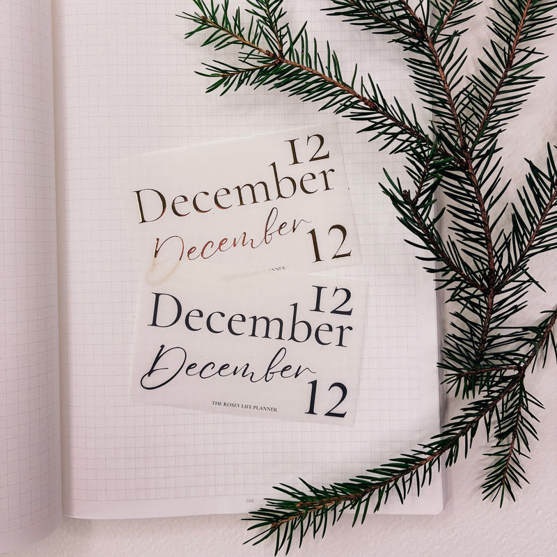 DECEMBER 25 | MINI SHEET CLEAR MATTE - SCRIPT STICKERS GOLD OR BLACK