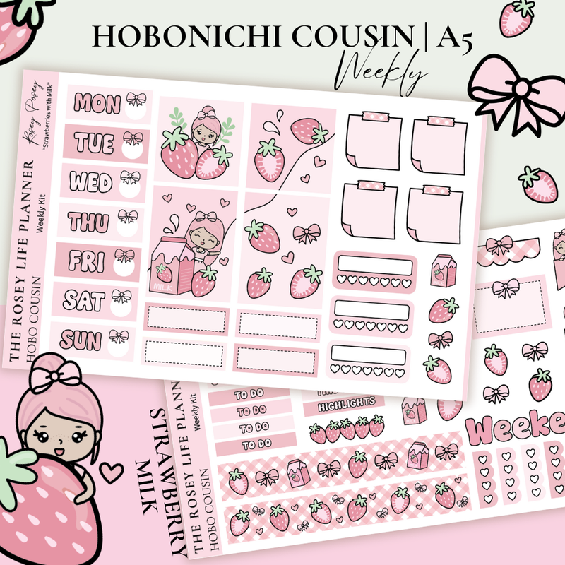 STICKER KIT |  Strawberry Milk | WEEKLY | A5 - HOBONICHI COUSIN - B6