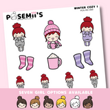Winter cozy 1 EMOTI GIRLS  | POSEMII CHARACTER STICKERS | 7 OPTIONS