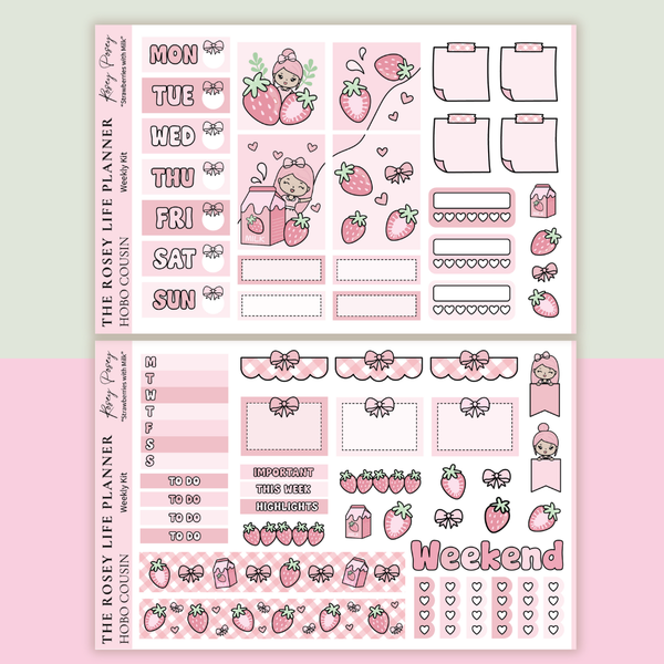 STICKER KIT |  Strawberry Milk | WEEKLY | A5 - HOBONICHI COUSIN - B6