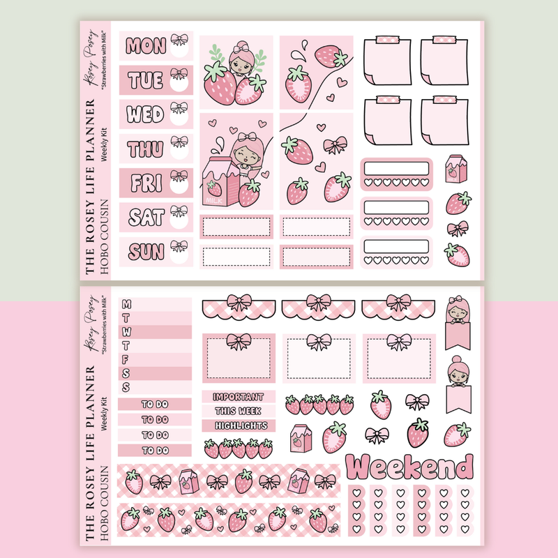 STICKER KIT |  Strawberry Milk | WEEKLY | A5 - HOBONICHI COUSIN - B6