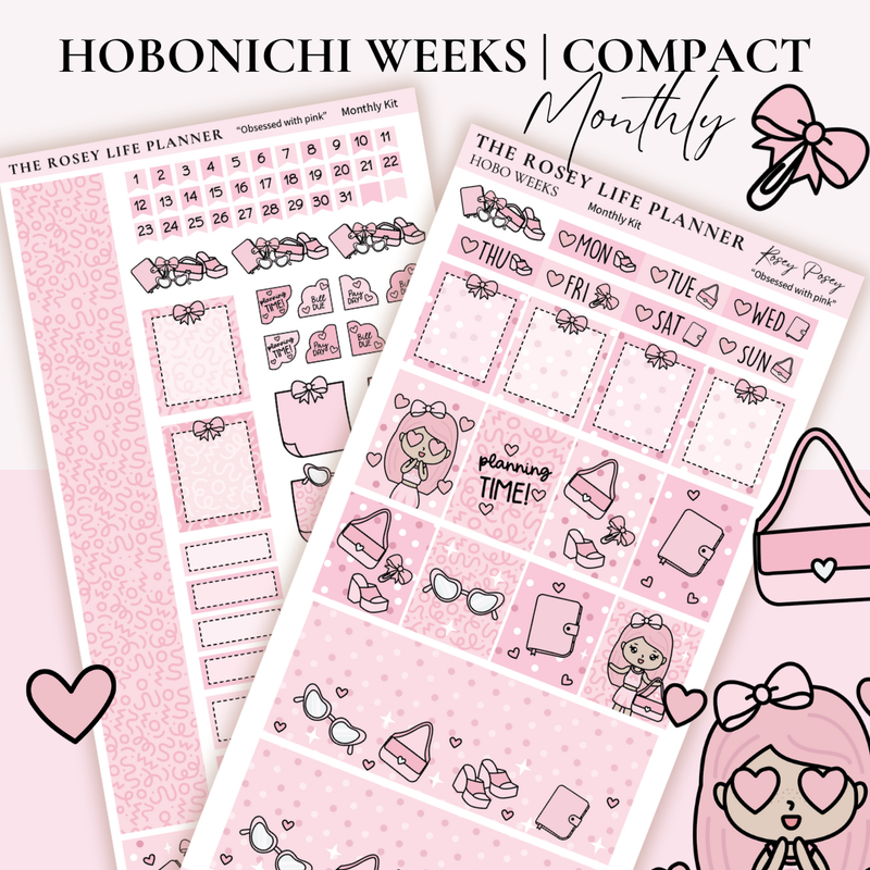 STICKER KIT | Pink Obsession | MONTHLY | COMPACT- HOBONICHI WEEKS - A6 - PASSPORT