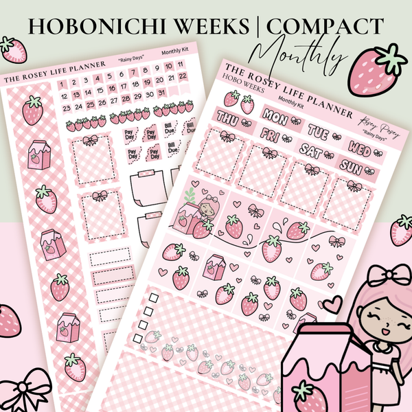 STICKER KIT |  Strawberry Milk | MONTHLY | COMPACT- HOBONICHI WEEKS - A6 - PASSPORT