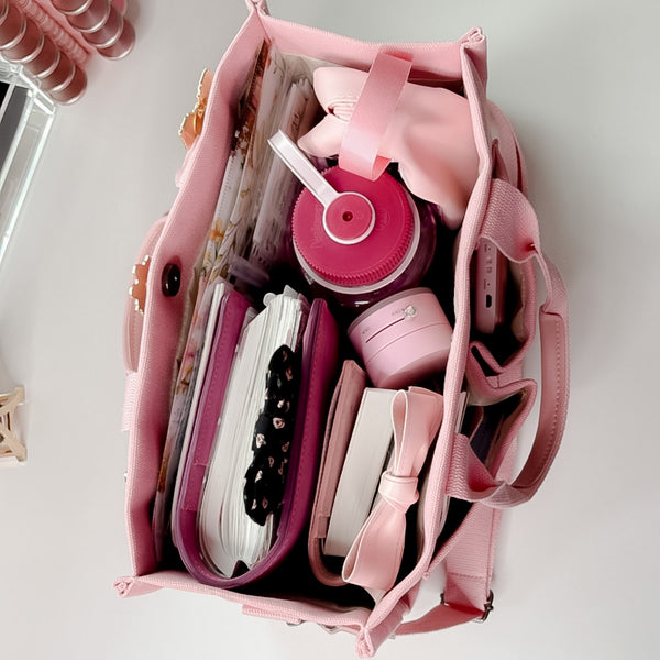 ROSEY PLANNER CARRY CADDY | STATIONARY ORGANIZER | PINK CANVAS