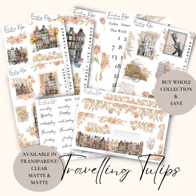 TRAVELING TULIPS COLLECTION | DECO STICKERS | Clear Matte