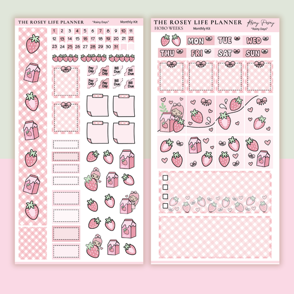 STICKER KIT |  Strawberry Milk | MONTHLY | COMPACT- HOBONICHI WEEKS - A6 - PASSPORT