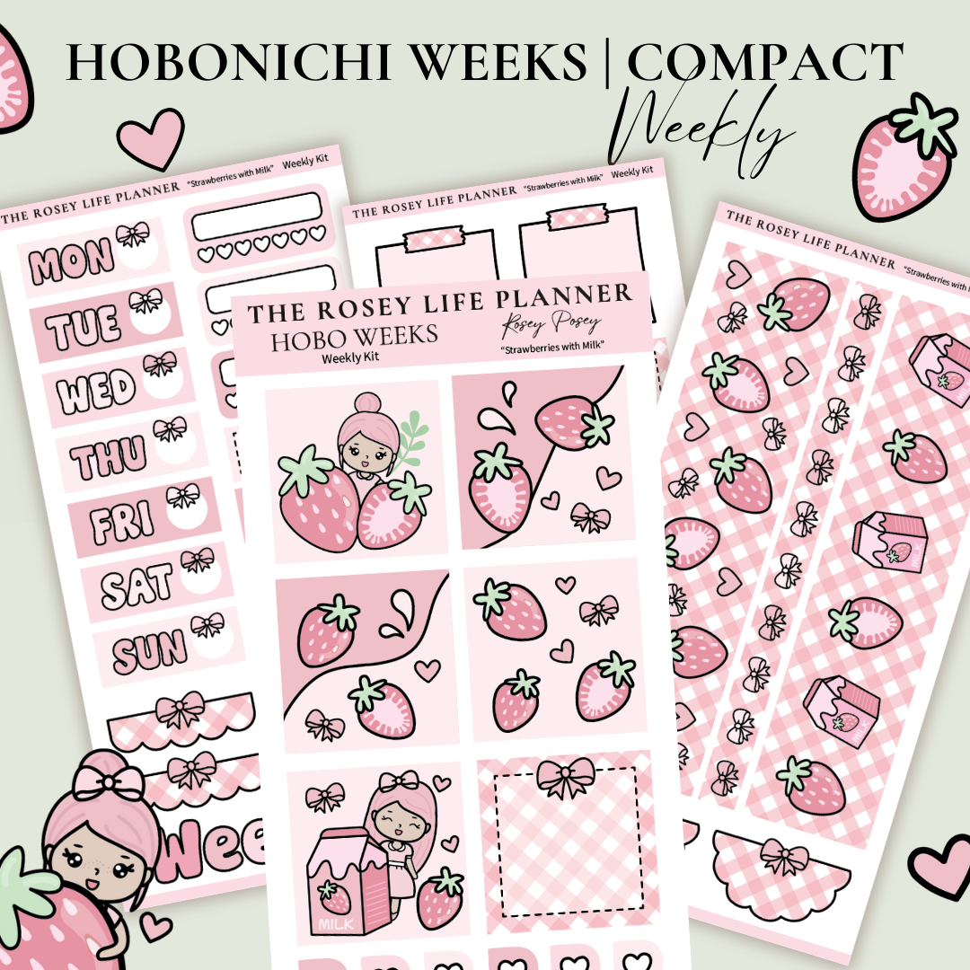 STICKER KIT | Strawberry Milk | WEEKLY | COMPACT- HOBONICHI WEEKS - A6 ...