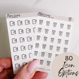 MINI ICONS PART 2 CRAFTS | FUNCTIONAL STICKERS | 80 ICON OPTIONS -Clear Matte