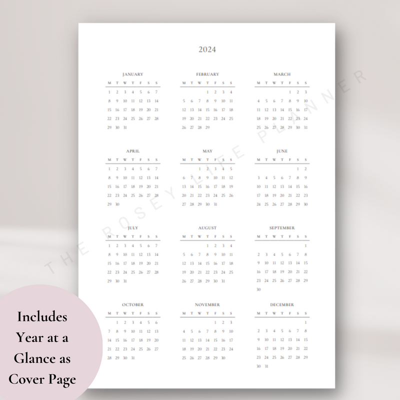 2024 & UNDATED VERSION | PRINTED | YEARLY INDEX INSERTS |  ROSEY PLANNER