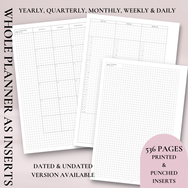 2024 & UNDATED VERSION | PRINTED | WHOLE PLANNER AS INSERTS |  ROSEY PLANNER