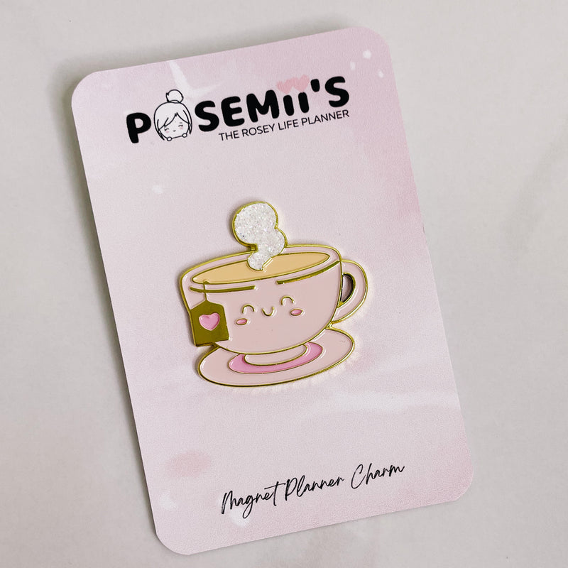 POSEMII MAGNET TEA CUP CHARM | PLANNER DECOR | METAL | GOLD