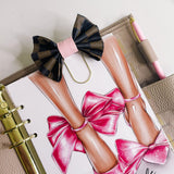 BOW PLANNER CLIPS | CHECKERED BROWN, GREY & PINK