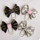 BOW PLANNER CLIPS | CHECKERED BROWN, GREY & PINK