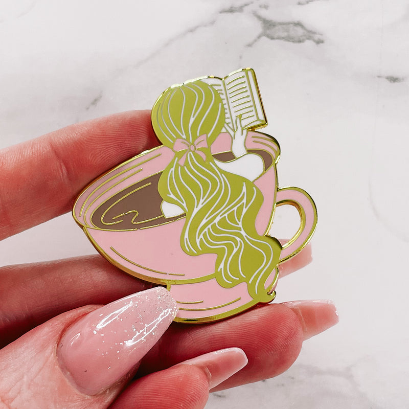 Self Care - Girl in Coffee Magnet Charm | PLANNER DECOR | Pink & Gold