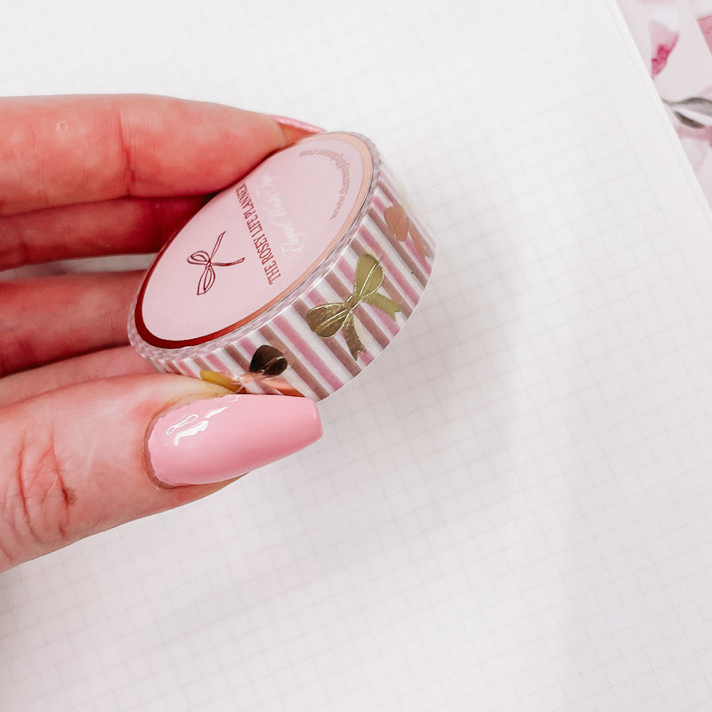 Washi Tape | 2cm | BOWS PINK & CARMEL STRIPES