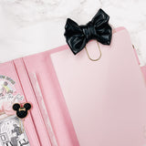 BOW PLANNER CLIP | BLACK QUILTED | FAUX LEATHER