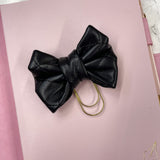 BOW PLANNER CLIP | BLACK QUILTED | FAUX LEATHER