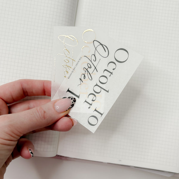 OCTOBER 25 | MINI SHEET CLEAR MATTE - SCRIPT STICKERS GOLD OR BLACK