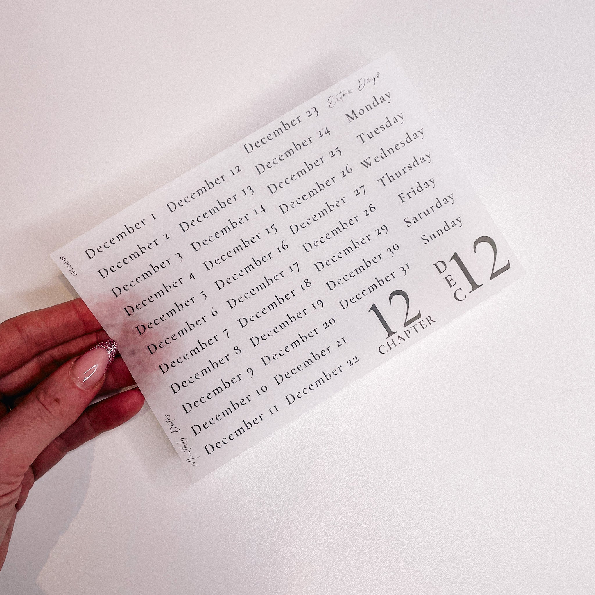 Monthly stickers clear matte sh9 dec24 theroseylifeplanner