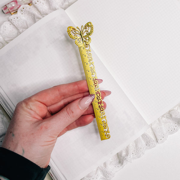 GOLD SHABBY CHIC RULER | METAL BUTTERFLY LACE