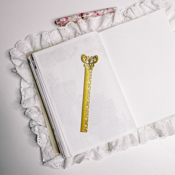 GOLD SHABBY CHIC RULER | METAL BUTTERFLY LACE