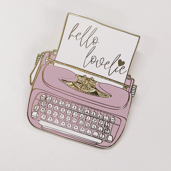 Hello Lovelie Type Writer Journal Clip - Pink & Gold - 7CM