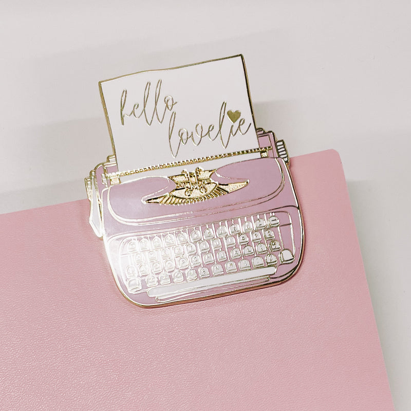 Hello Lovelie Type Writer Journal Clip - Pink & Gold - 7CM