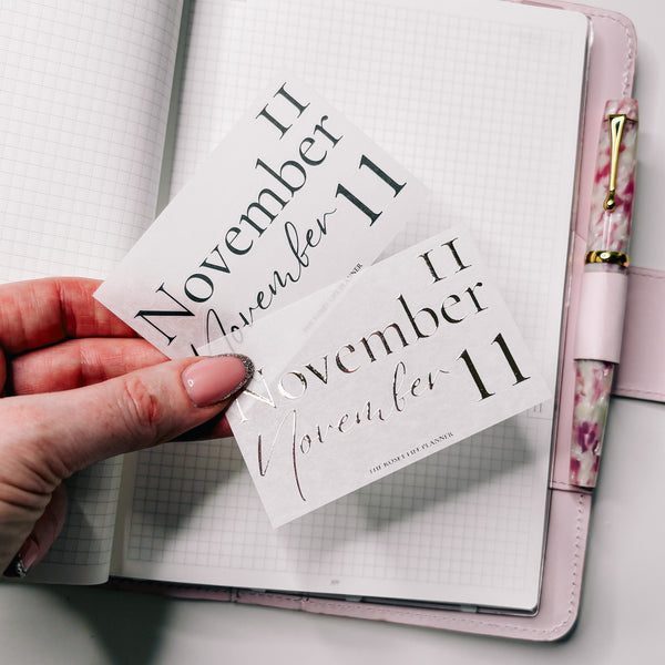 NOVEMBER 25 | MINI SHEET CLEAR MATTE - SCRIPT STICKERS ROSE GOLD OR BLACK