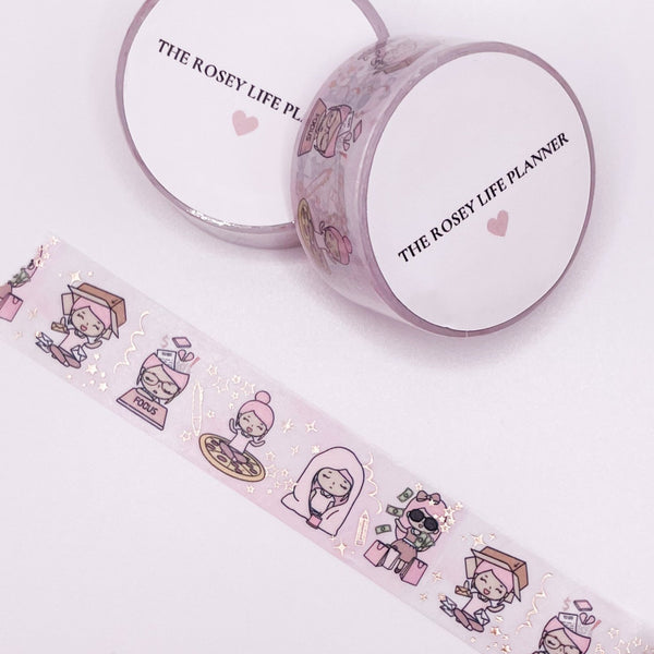 Washi Tape | With gold foil | Moods Girl | 10 m - 2.5 cm | Rosey Posey