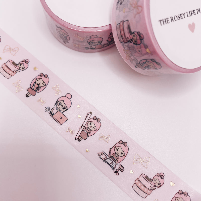 Washi Tape | With gold foil | Planner Girl | 10 m - 2.5 cm | Rosey Posey