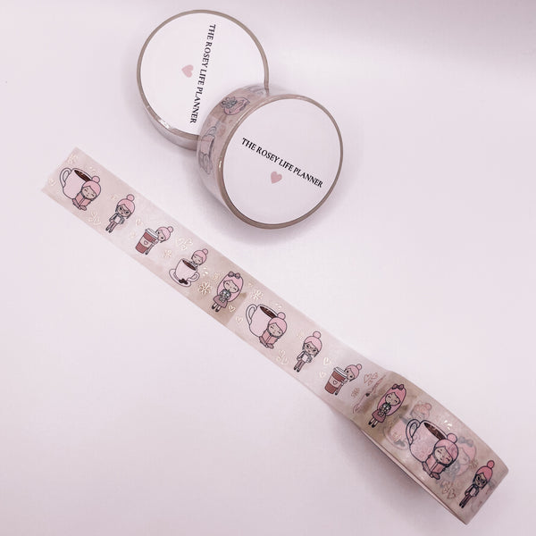 Washi Tape | With gold foil | Coffee Girl | 10 m - 2.5 cm | Rosey Posey