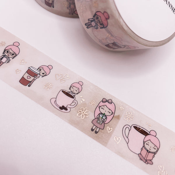 Washi Tape | With gold foil | Coffee Girl | 10 m - 2.5 cm | Rosey Posey