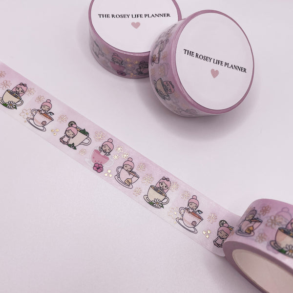 Washi Tape | With gold foil | Tea Girl | 10 m - 2.5 cm | Rosey Posey