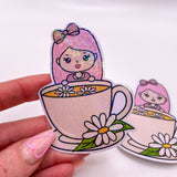 Rosey Posey - TEA | DIE CUT STICKER | Pink - Matte OR Heart Holo