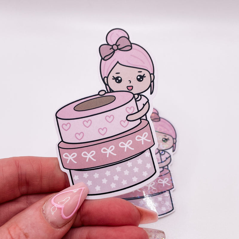 Rosey Posey - WASHI LOVER | DIE CUT STICKER | Pink - Matte OR Heart Holo