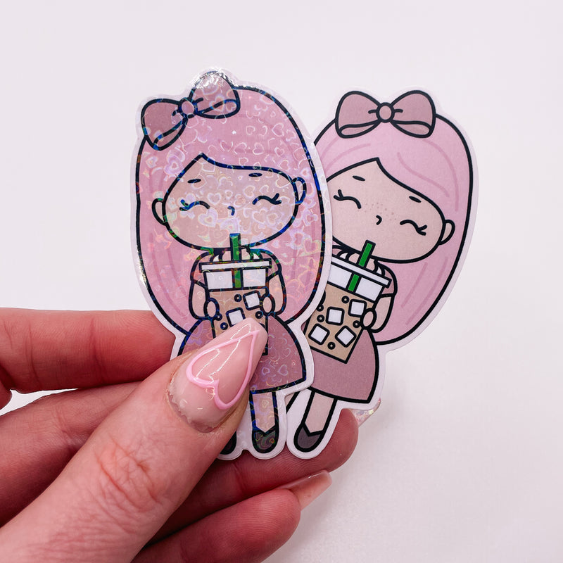 Rosey Posey - ICE COFFEE | DIE CUT STICKER | Pink - Matte OR Heart Holo