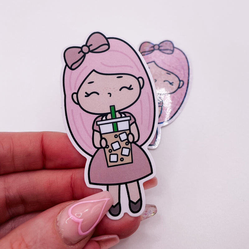 Rosey Posey - ICE COFFEE | DIE CUT STICKER | Pink - Matte OR Heart Holo