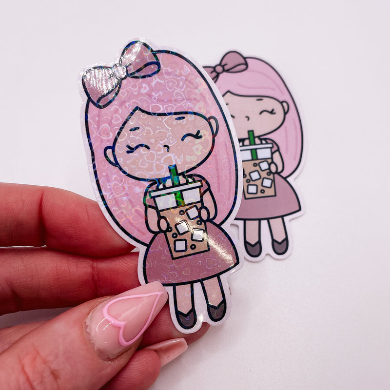 Rosey Posey - ICE COFFEE | DIE CUT STICKER | Pink - Matte OR Heart Holo