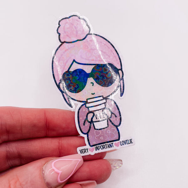 Rosey Posey - VERY IMPORTANT LOVELIE - V.I.L | DIE CUT STICKER | Pink - Matte OR Heart Holo