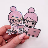 Rosey Posey - COMPUTER GIRL | DIE CUT STICKER | Pink - Matte OR Heart Holo